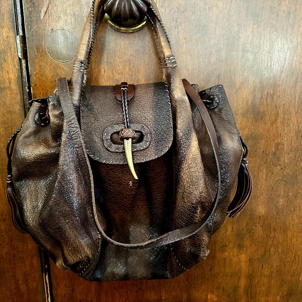Genuine leather handbag  Western *** distressed*** made in Italy